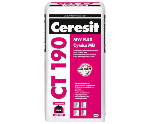CERESIT CT 190 MW FLEX, клей для мінеральної вати, 25кг