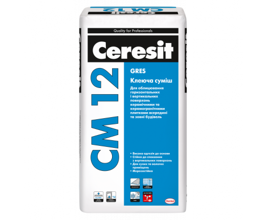 Клей CERESIT СМ-12  клейова суміш для облицювання керамічної плитки, 25кг